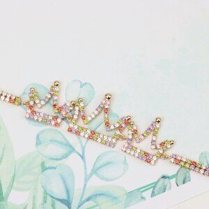 "Crown Charm Rose Gold Bracelet with Multicolor CZ, Adjustable Fit, XPBL0737